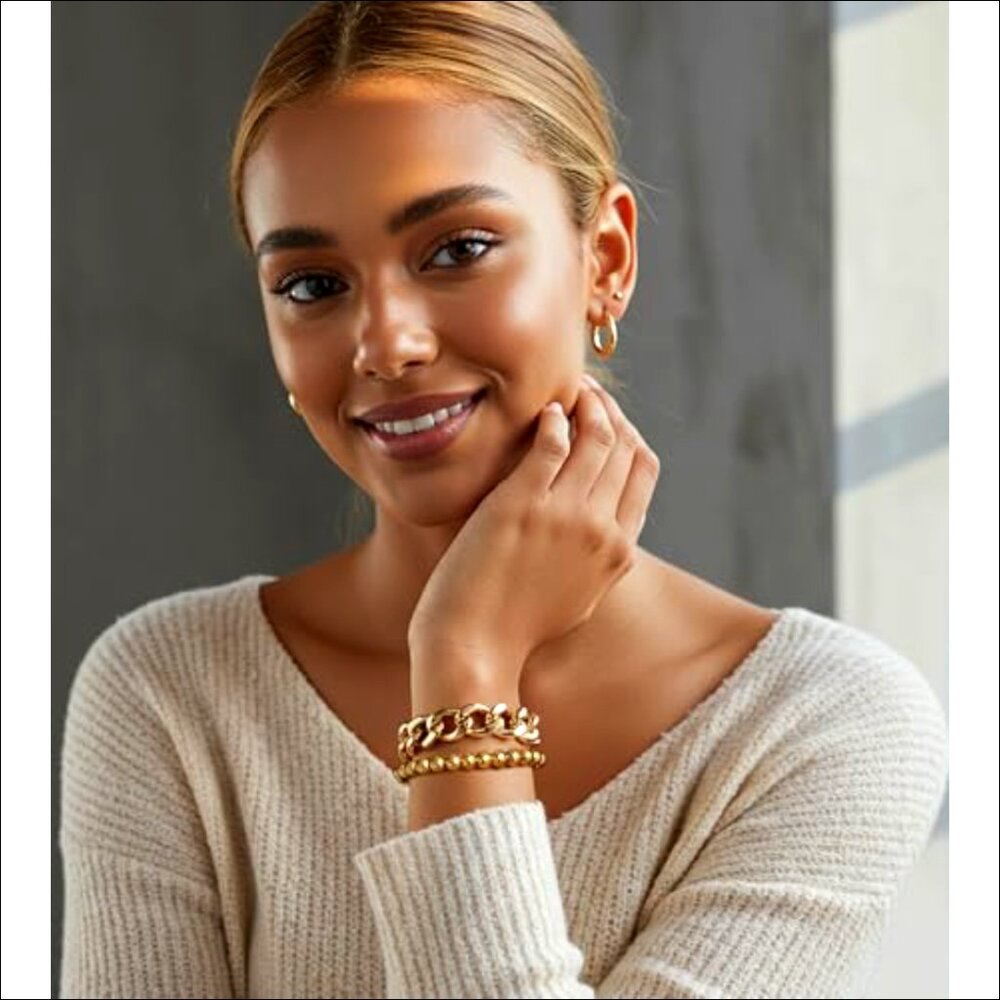 5-Piece Adjustable Stackable Bracelet Set, Chunky… - image 3